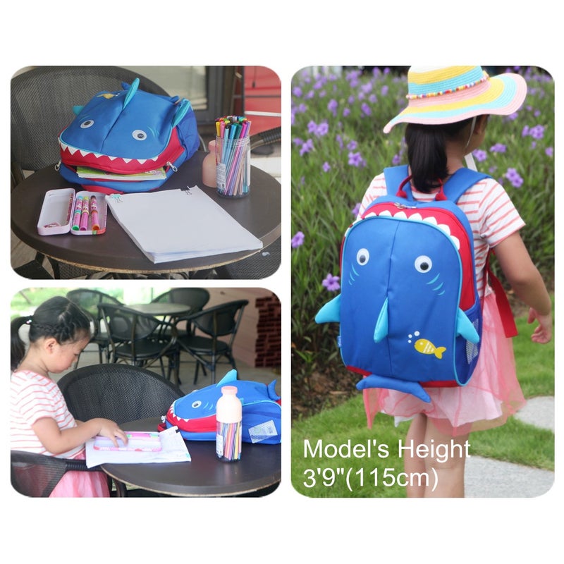 yodo Little Kids School Bag Pre-K Toddler Backpack - Reflective Fins, Name Tag and Chest Strap, Shark - Image 3